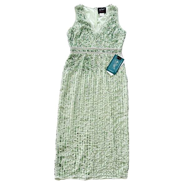 Mac Duggal Sage Green Full Bead Sequin Midi Dress Size 6 NEW #93606 Wedding Prom - Picture 3 of 13